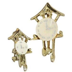 Vintage Cuckoo Clock Sweater Collar Scatter Pins Brooch  Gold Tone Faux Shell